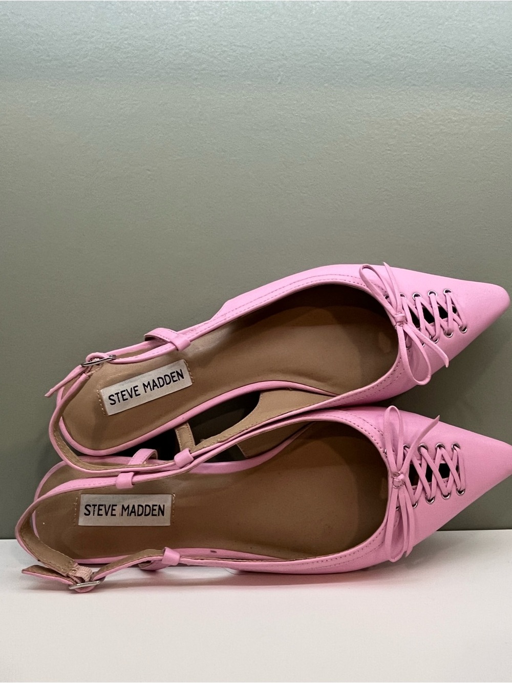 NWT Steve Madden Pink Pointed Toe Lace Up Slingback Ballet Flats Size 8 - Picture 3 of 6